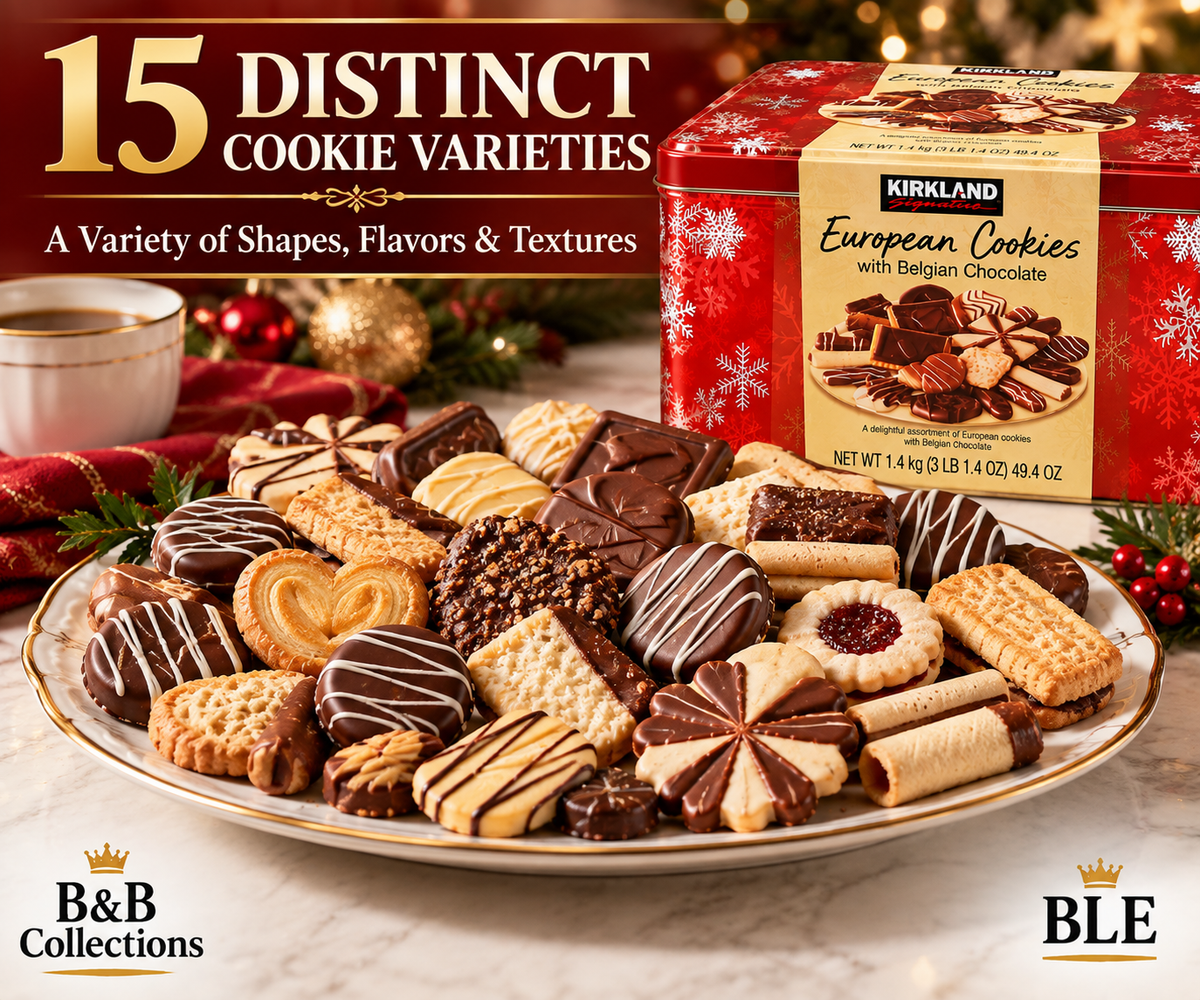 Kirkland Signature European Cookies with Belgian Chocolate, 15 Varieties, 156 Cookies per Tin, 49.4 oz Each, 2 Count