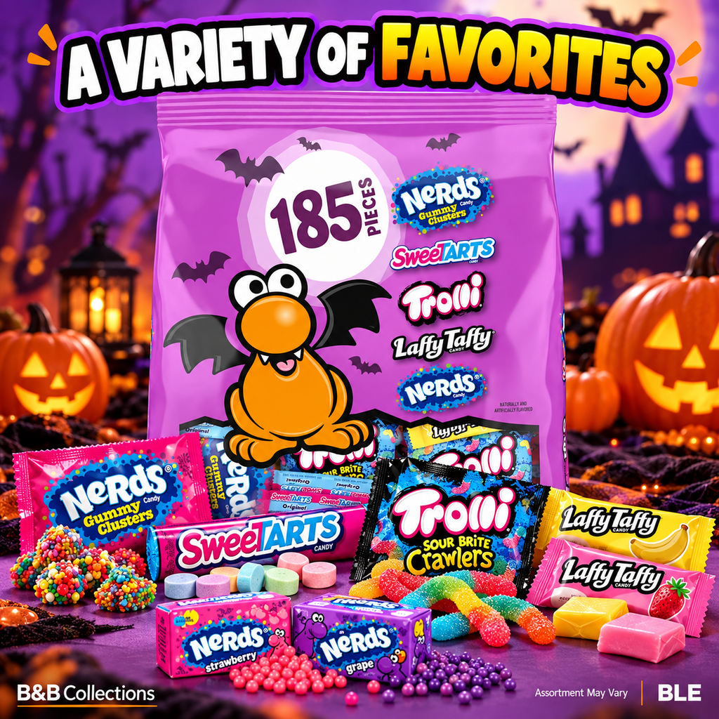 Halloween Assorted Candy Variety Pack, Nerds, SweeTarts, Trolli & Laffy Taffy, 185 Pieces, 59.38 oz (3.71 lb)