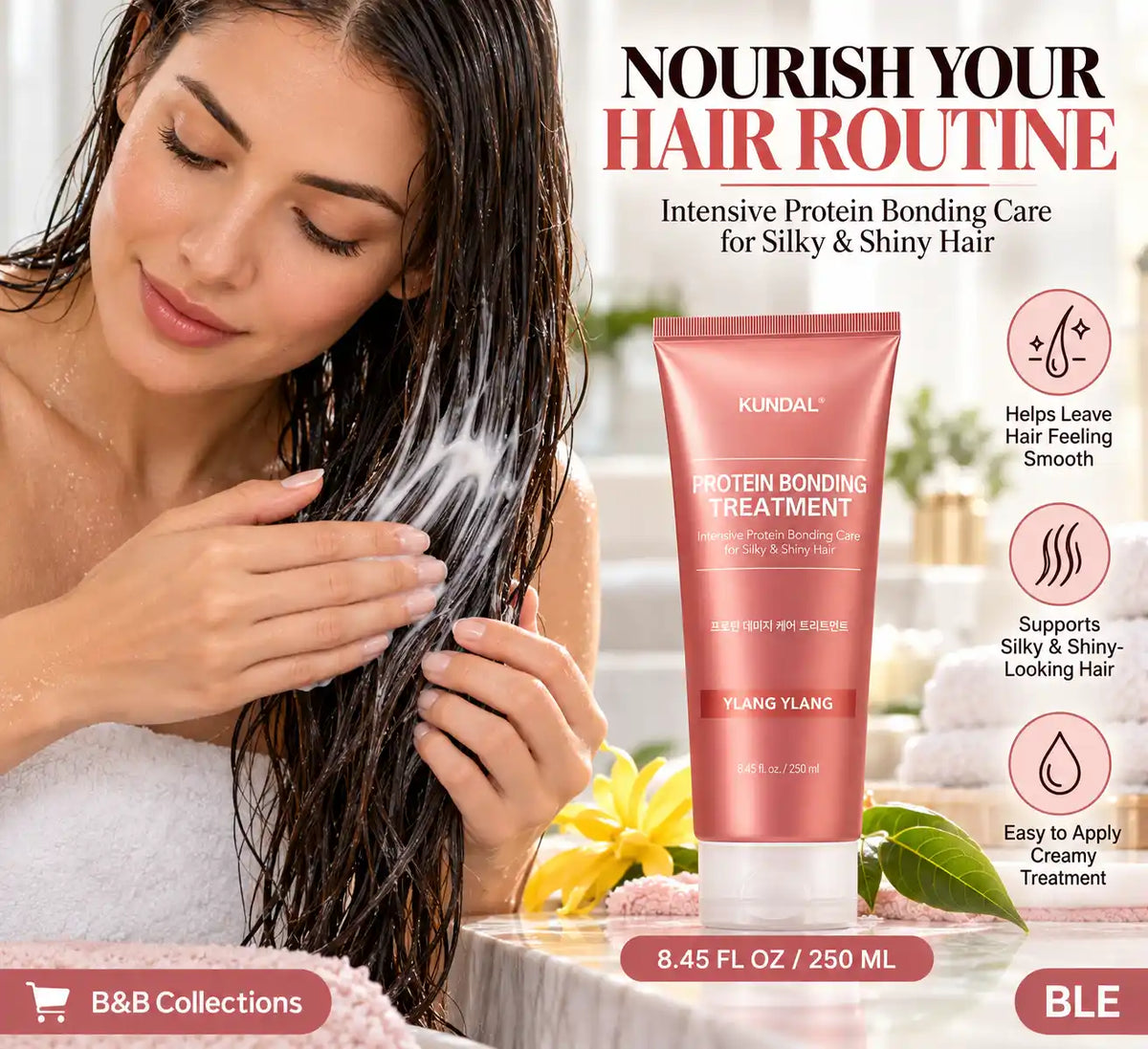 KUNDAL Protein Bonding Shampoo & Treatment Set, Ylang Ylang Scent, Intensive Hair Care for Silky & Shiny Hair, 500 ml Shampoo + 250 ml Treatment, 2-Piece Set
