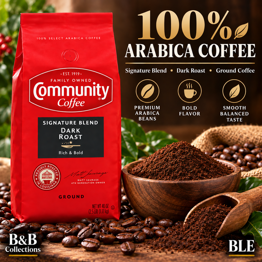 Community Coffee Signature Blend Dark Roast Ground Coffee, Rich & Full-Bodied, 100% Arabica, 40 oz
