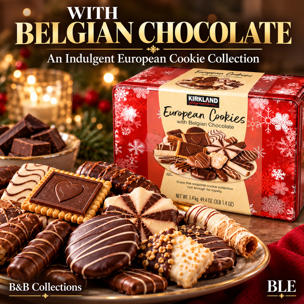 Kirkland Signature European Cookies with Belgian Chocolate, Holiday Assortment, 49.4 oz (3 lb 1.4 oz)