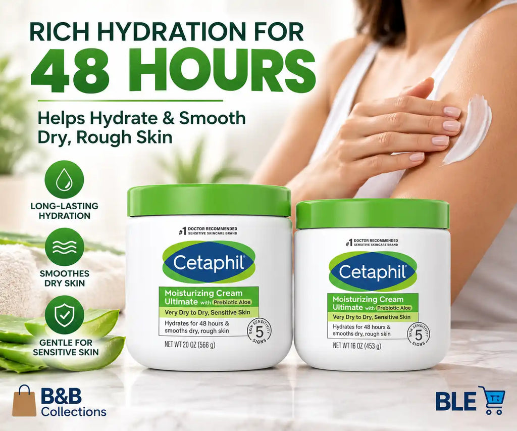 Cetaphil Moisturizing Cream Ultimate with Prebiotic Aloe & Antioxidants, Very Dry to Dry Sensitive Skin, 48-Hour Hydration, 20 oz + 16 oz, 2 Pack, 36 oz Total