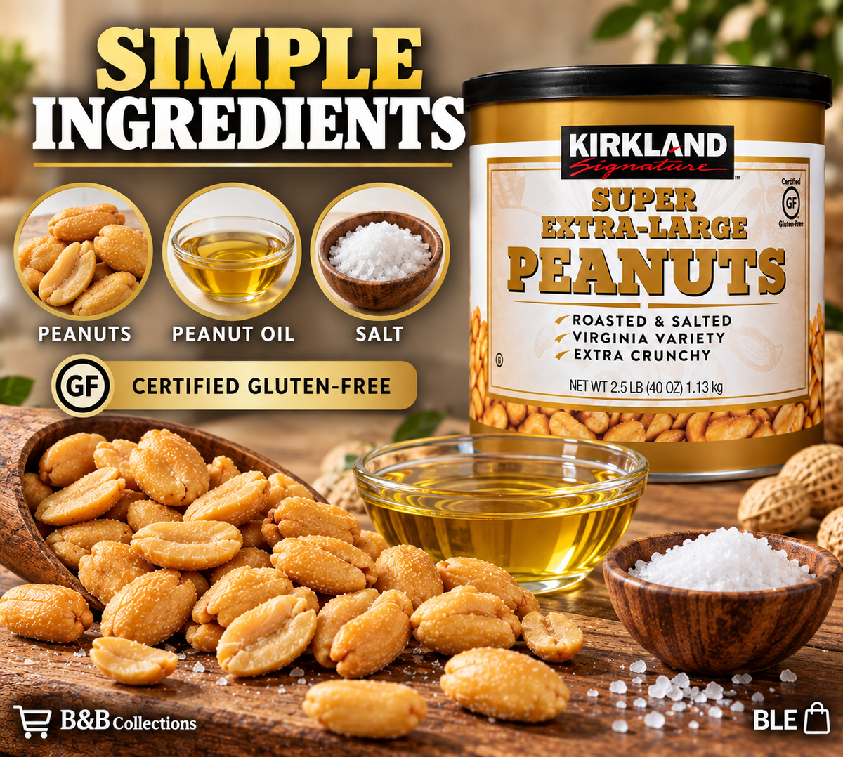 Kirkland Signature Super Extra-Large Peanuts, Roasted & Salted Virginia Variety, Extra Crunchy, 2.5 lb (40 oz)