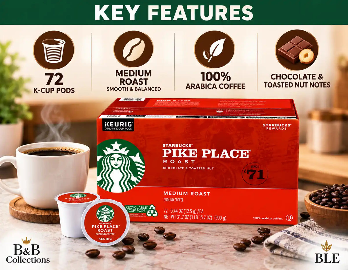 Starbucks Pike Place Roast Medium Roast Coffee, Keurig K-Cup Pods, Chocolate & Toasted Nut Notes, 100% Arabica Coffee, 72 Count