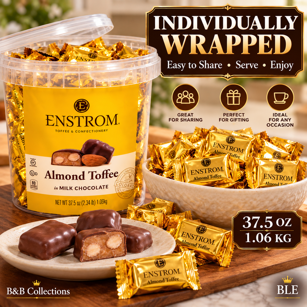 Enstrom Almond Toffee in Milk Chocolate, Individually Wrapped, 37.5 oz (2.34 lb / 1.06 kg) Tub
