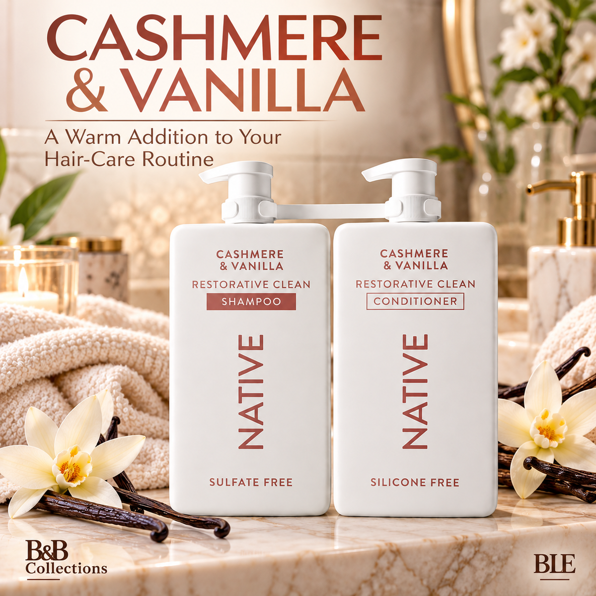 Native Cashmere & Vanilla Restorative Clean Shampoo & Conditioner Set, Sulfate-Free Shampoo & Silicone-Free Conditioner, 2 Pack