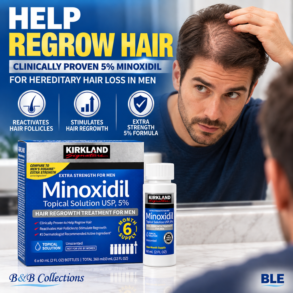 Kirkland Signature Minoxidil 5% Topical Solution for Men, Extra Strength Hair Regrowth Treatment, Unscented, 6-Month Supply, 6 x 60 mL