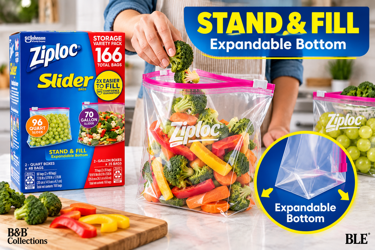 Ziploc Slider Storage Bags Variety Pack, Quart & Gallon, Expandable Bottom, 166 Count