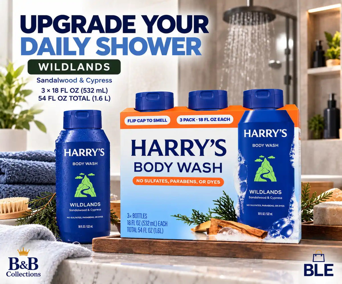 Harry’s Wildlands Body Wash, Sandalwood & Cypress, No Sulfates, Parabens or Dyes, 18 fl oz Each, 3 Pack, 54 fl oz Total