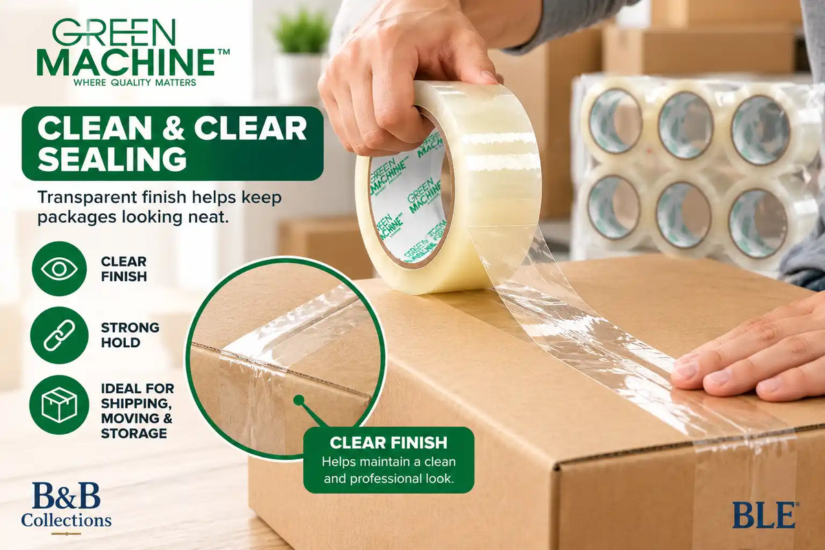 Green Machine C180 Clear Packing Tape, 48mm x 100m (1.88 in x 109.3 Yards), Packaging and Shipping Tape, 6 Rolls