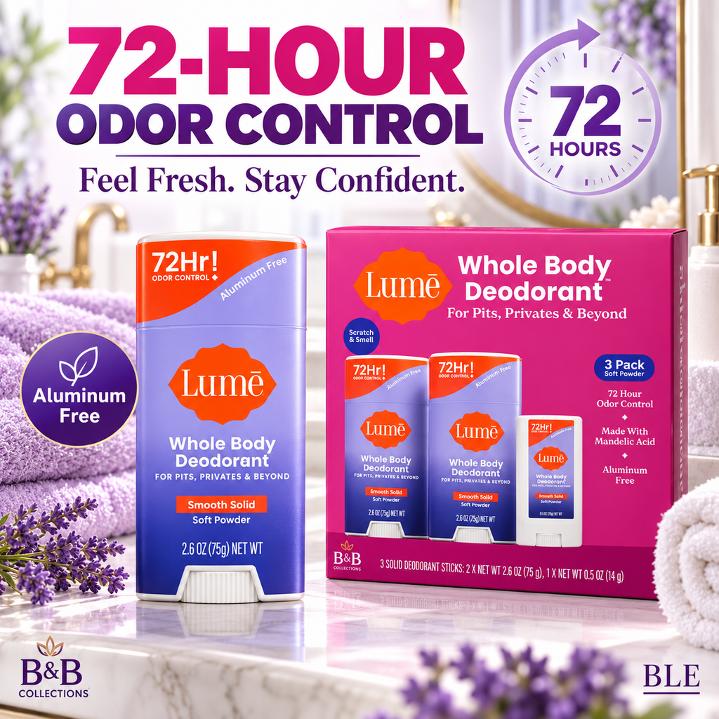 Lume Whole Body Deodorant, Soft Powder Scent, 3 Pack, Aluminum-Free, 72-Hour Odor Control, Smooth Solid Deodorant for Pits, Privates & Body, 2 Full Size + 1 Travel Size