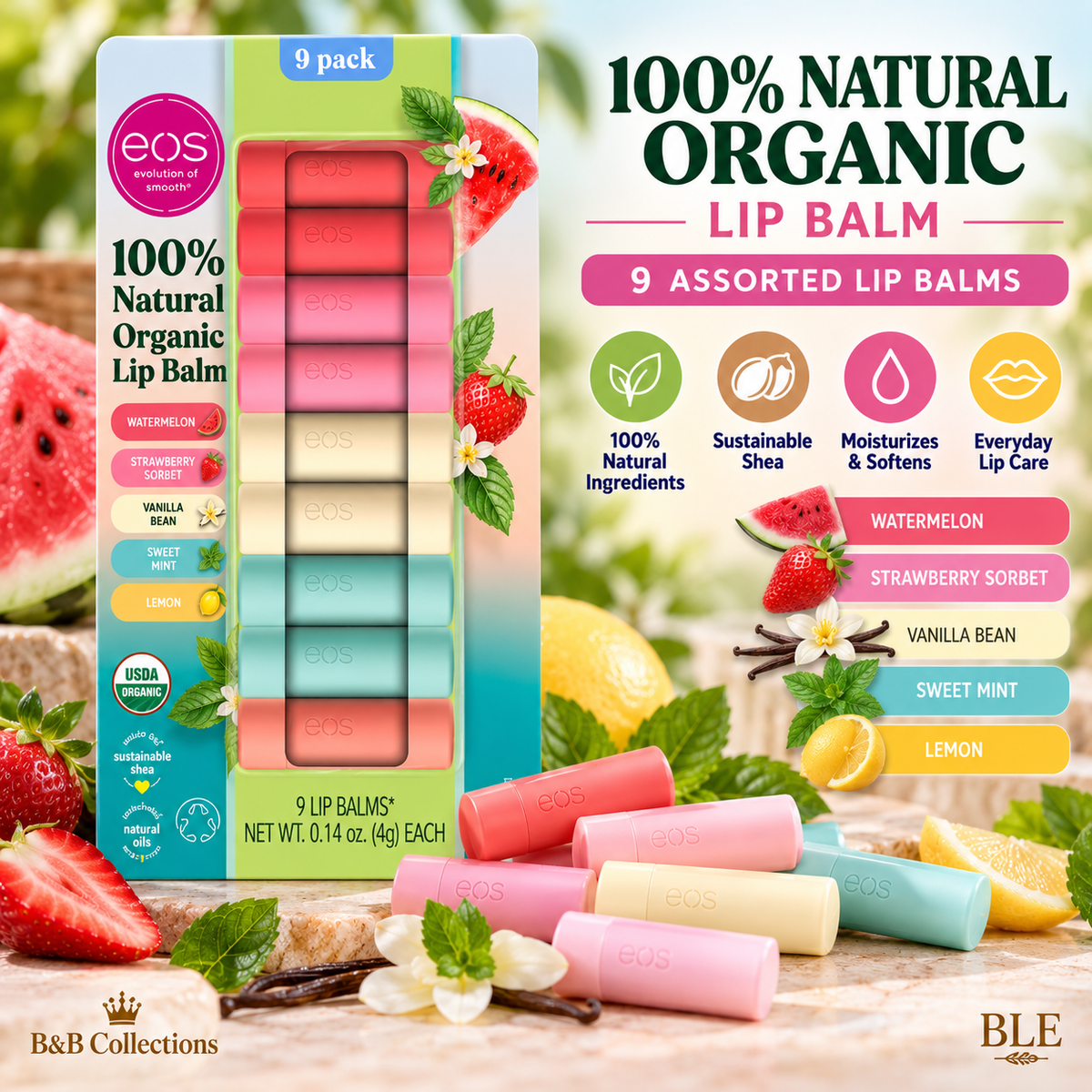 eos Lip Balm Bundle Set, Super Balm 5-Pack & 100% Natural Organic Lip Balm 9-Pack, Assorted Flavors, Moisturizing Lip Care, 14 Total Lip Balms