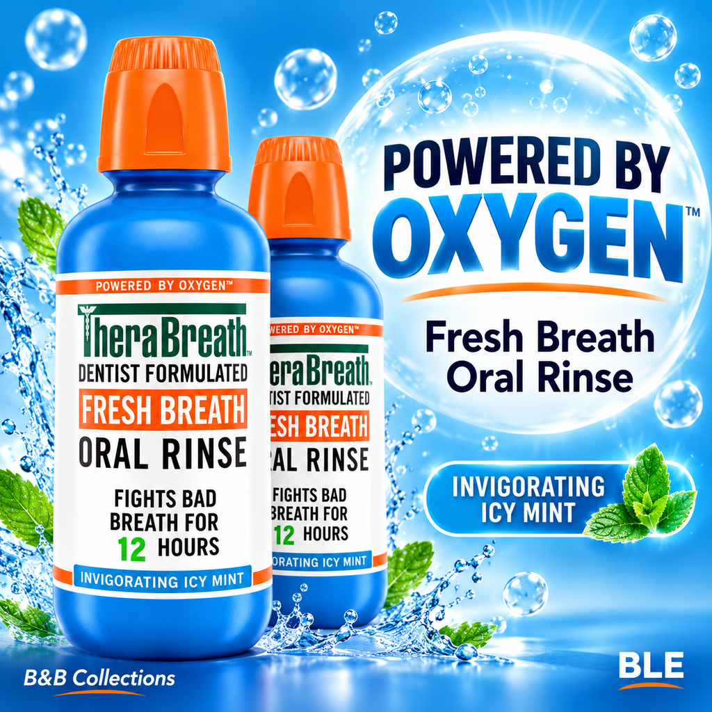 TheraBreath Fresh Breath Oral Rinse, Invigorating Icy Mint, Dentist Formulated, Fights Bad Breath for 12 Hours, 16 fl oz Each, 2 Count