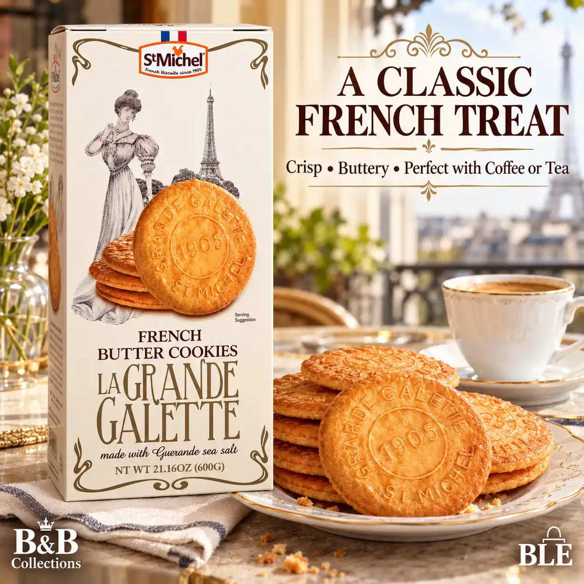 St Michel La Grande Galette French Butter Cookies with Guérande Sea Salt, 21.16 oz (600 g)