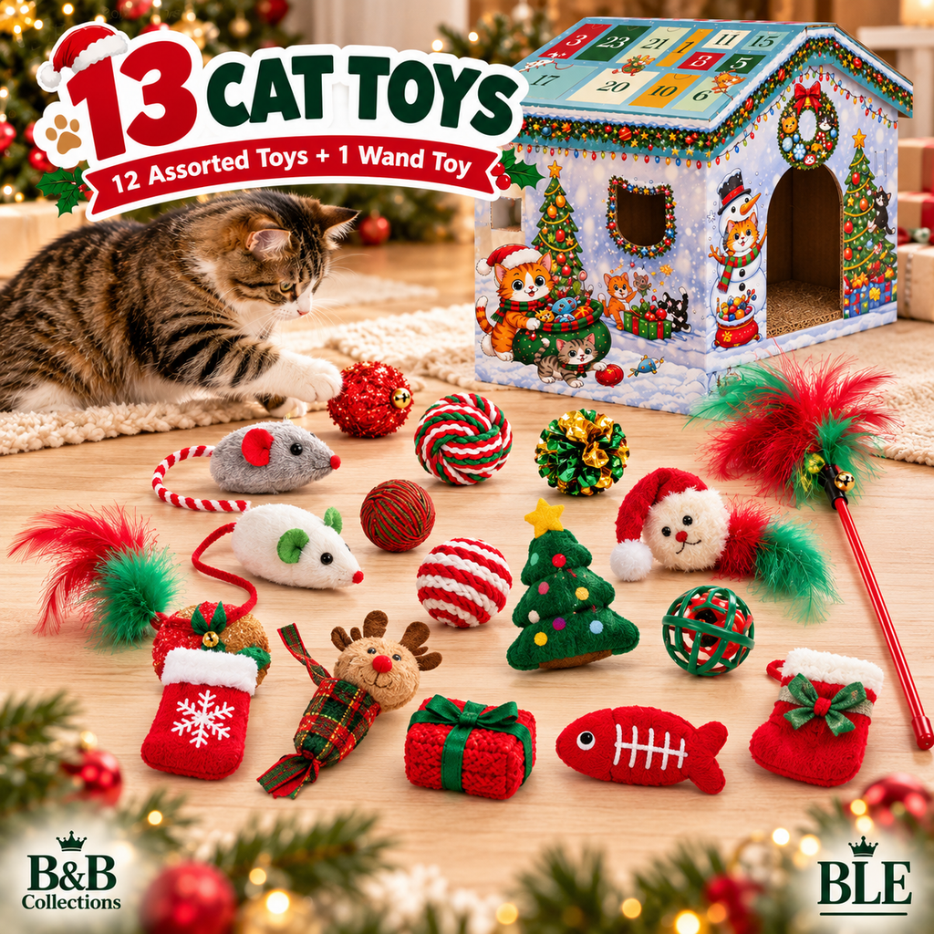 Catmas Countdown Cabin 25-Day Cat Advent Calendar, Christmas Cat House with 13 Toys, 12 Treats & Scratcher Pad, Holiday Countdown Gift for Cats