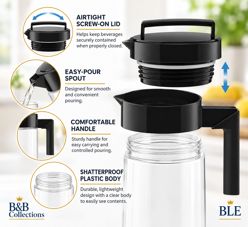 Takeya 2 QT Airtight Pitcher, Shatterproof Leakproof Beverage Container with Lid, Handle & Pour Spout, BPA-Free Plastic, 64 oz, 2 Pack