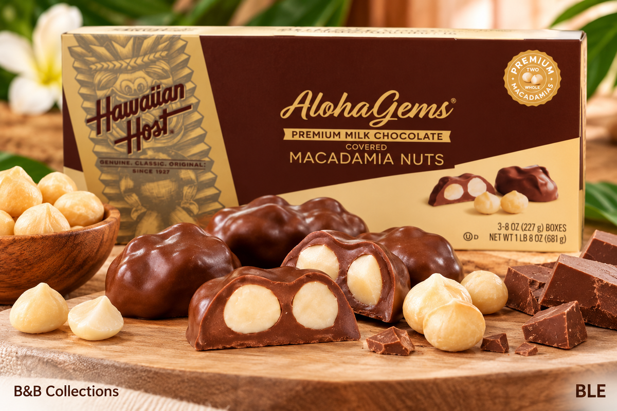 Hawaiian Host Aloha Gems Milk Chocolate Covered Macadamia Nuts, 8 oz Each, 3-Pack (24 oz Total), Premium Hawaiian Chocolate Candy, 42 Pieces