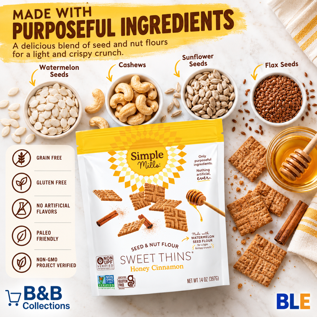Simple Mills Sweet Thins Honey Cinnamon Cookies, Seed & Nut Flour, Gluten Free, Non-GMO, Paleo Friendly, 14 oz
