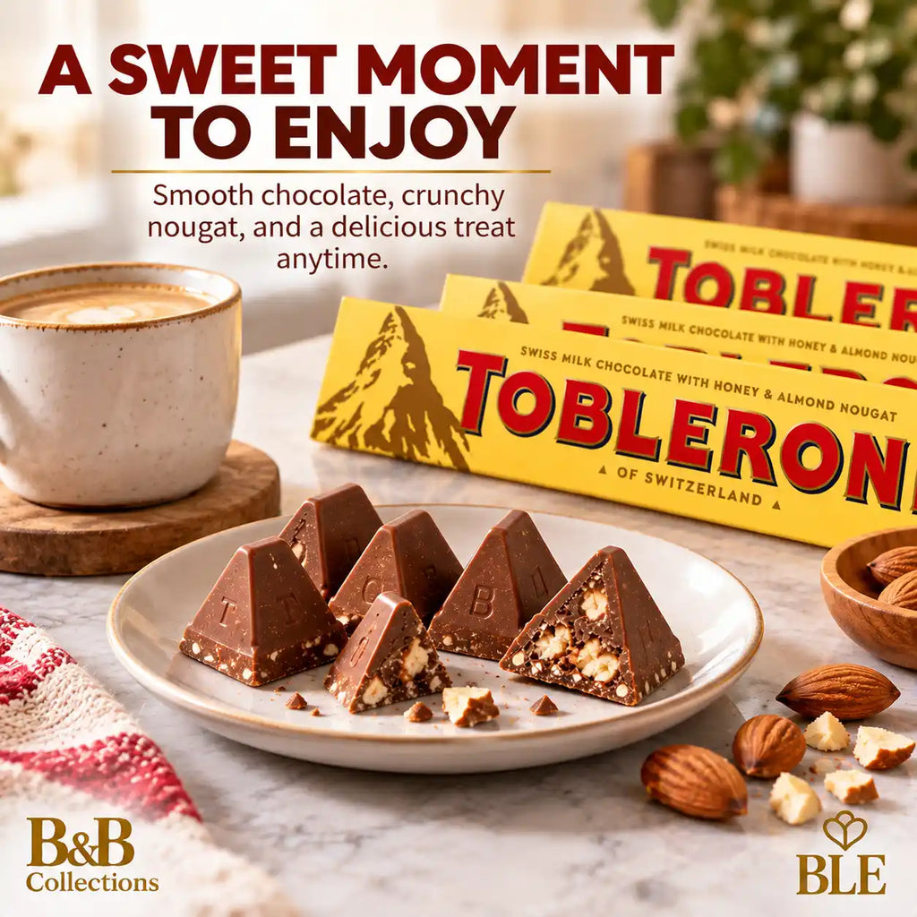 Toblerone Swiss Milk Chocolate with Honey & Almond Nougat, Triangle Chocolate Bars, 6-Pack