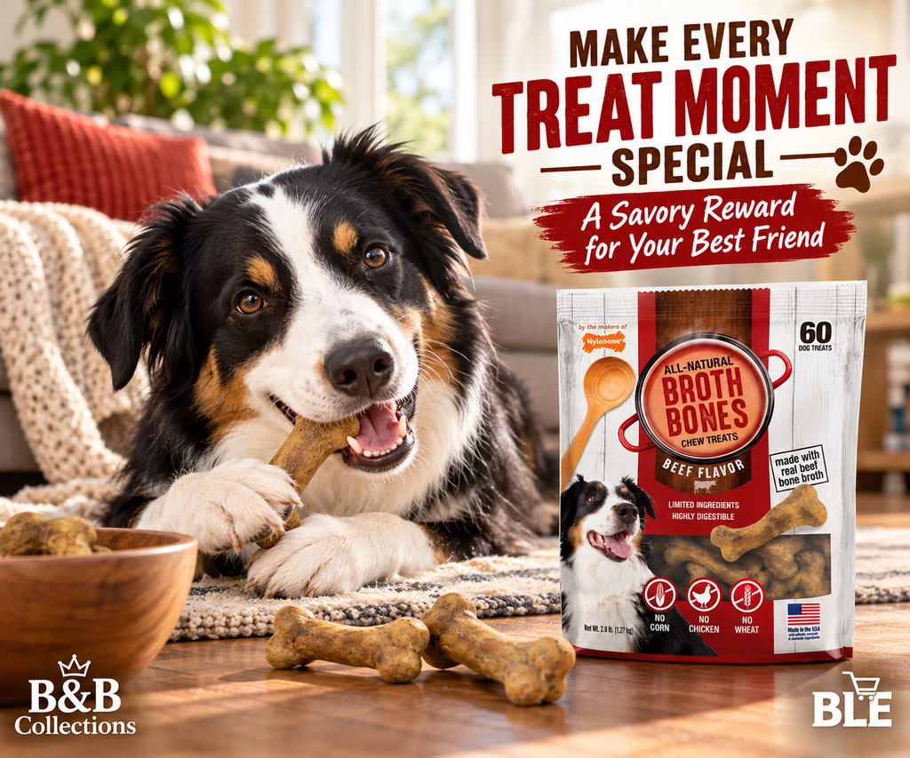 Nylabone Broth Bones All-Natural Edible Dog Chew Treats, Beef Flavor, Made with Real Beef Bone Broth, Highly Digestible, 60 Count