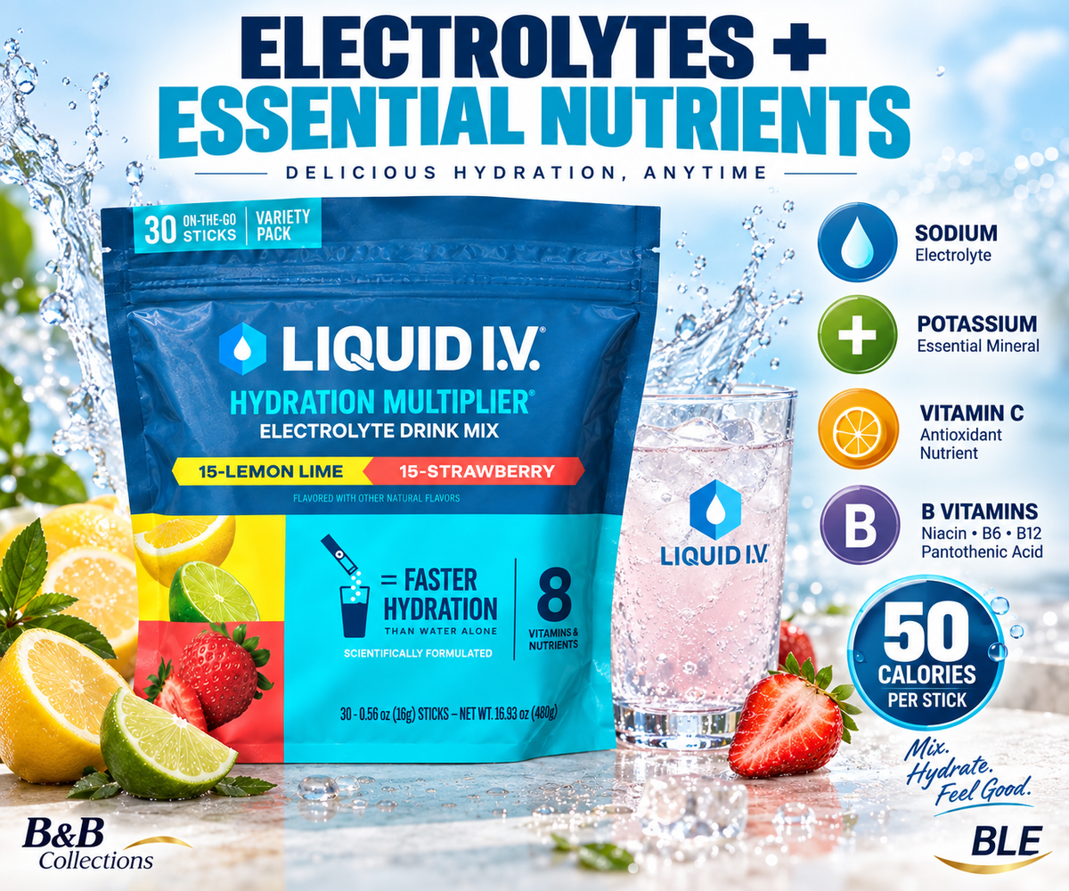 Liquid I.V. Hydration Multiplier Electrolyte Drink Mix, Lemon Lime & Strawberry Variety Pack, 30 Sticks