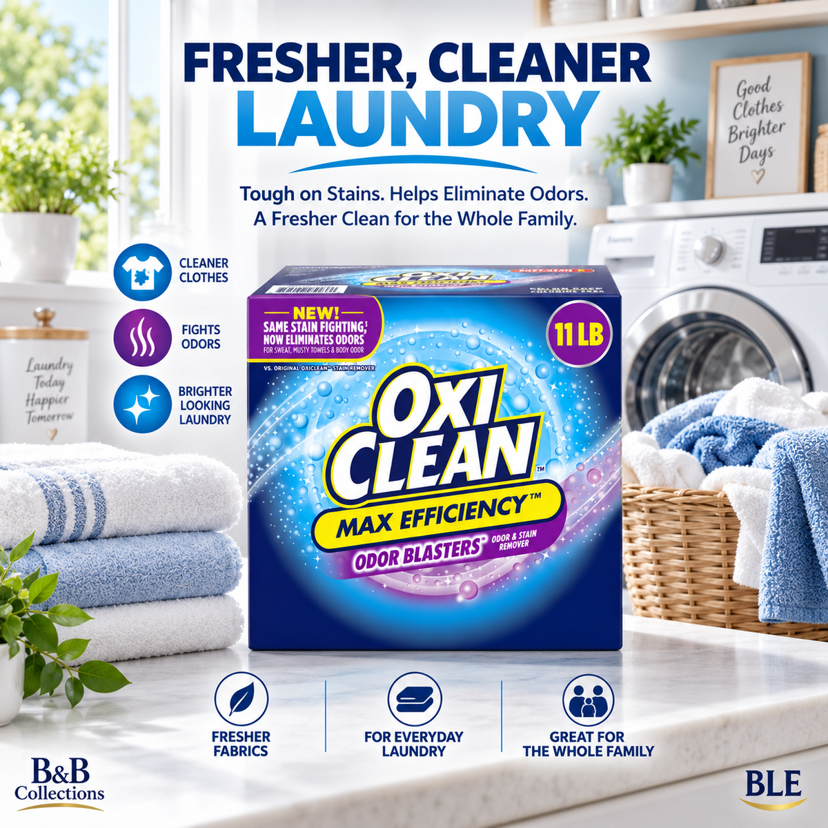 OxiClean Max Efficiency Odor Blasters Laundry Stain Remover Powder, Odor & Stain Fighting Formula, 11 lb
