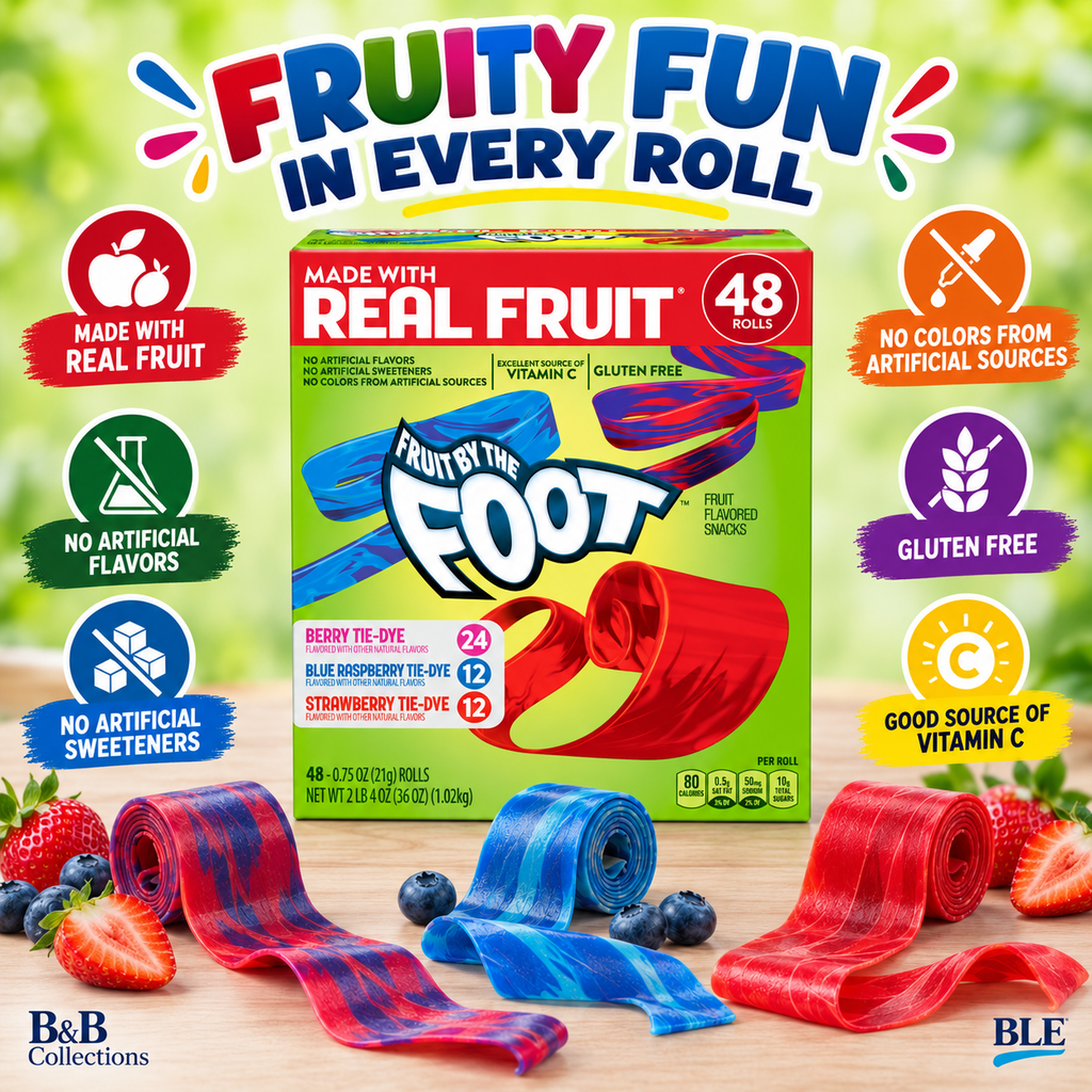 General Mills Fruit by the Foot Fruit Flavored Snacks, Variety Pack, 0.75 oz Rolls, 48 Count