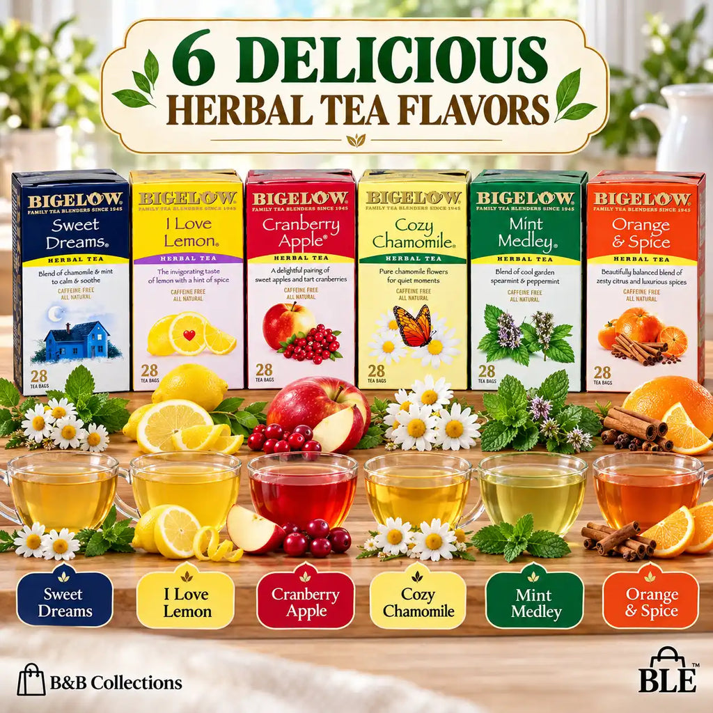 Bigelow Herbal Tea Variety Pack, 6 Assorted Flavors, Sweet Dreams, I Love Lemon, Cranberry Apple, Cozy Chamomile, Mint Medley & Orange & Spice, Caffeine-Free Herbal Tea