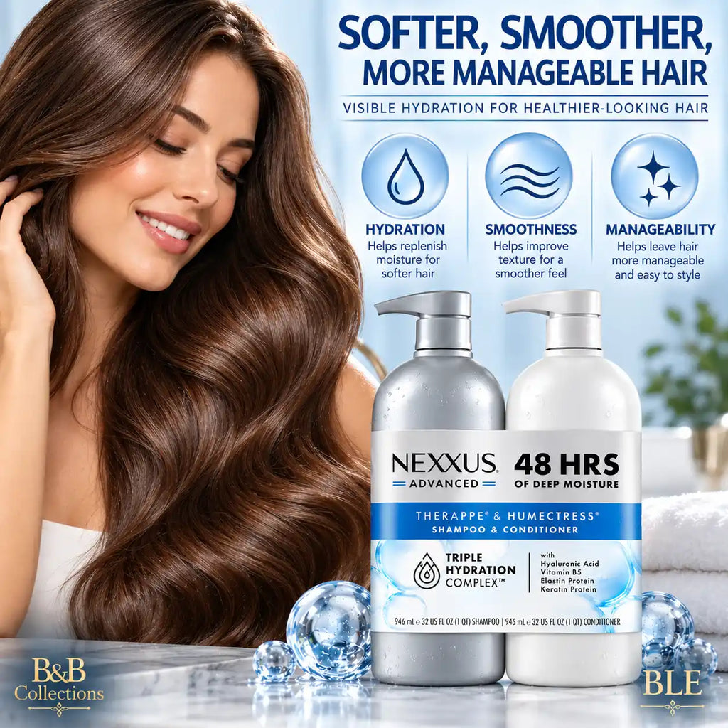 Nexxus Advanced Therappe & Humectress Shampoo and Conditioner Set, Triple Hydration Complex with Hyaluronic Acid, Vitamin B5, Elastin & Keratin Protein, 48-Hour Deep Moisture, 32 fl oz Each, 2-Pack