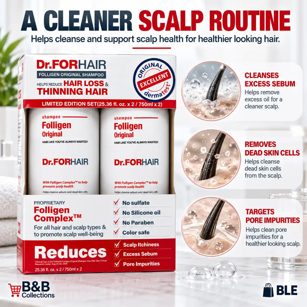 Dr.FORHAIR Folligen Original Shampoo Limited Edition Set, Scalp Care Shampoo, Sulfate, Silicone Oil & Paraben Free, Color Safe, 25.36 fl oz Each, 2 Pack, 50.72 fl oz Total