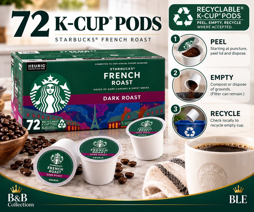 Starbucks French Roast Dark Roast Coffee K-Cup Pods, Keurig Compatible, 72 Count