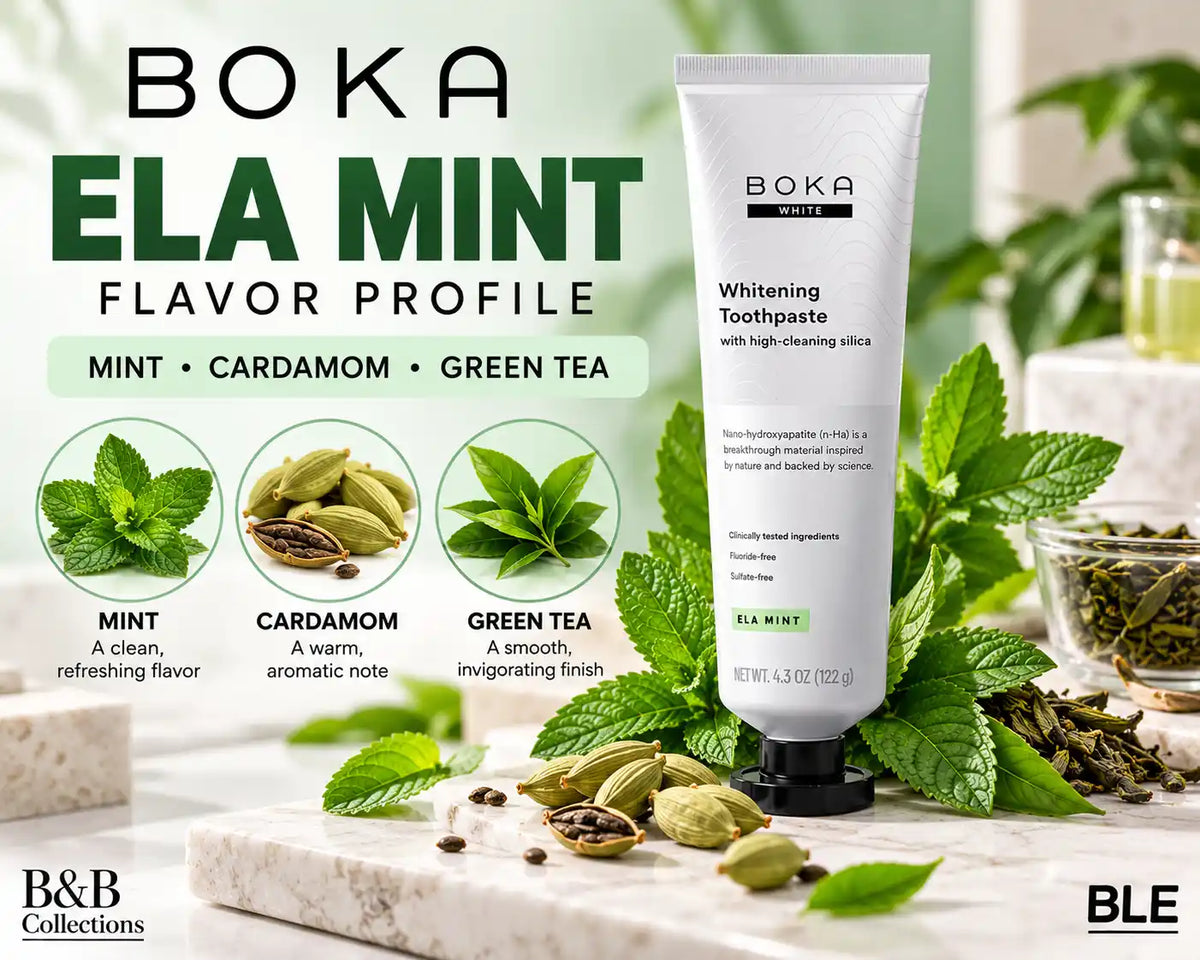 Boka Fluoride-Free Ela Mint Whitening Toothpaste with Nano-Hydroxyapatite & High-Cleaning Silica, 4.3 oz Tubes, 4 Pack, 17.2 oz Total