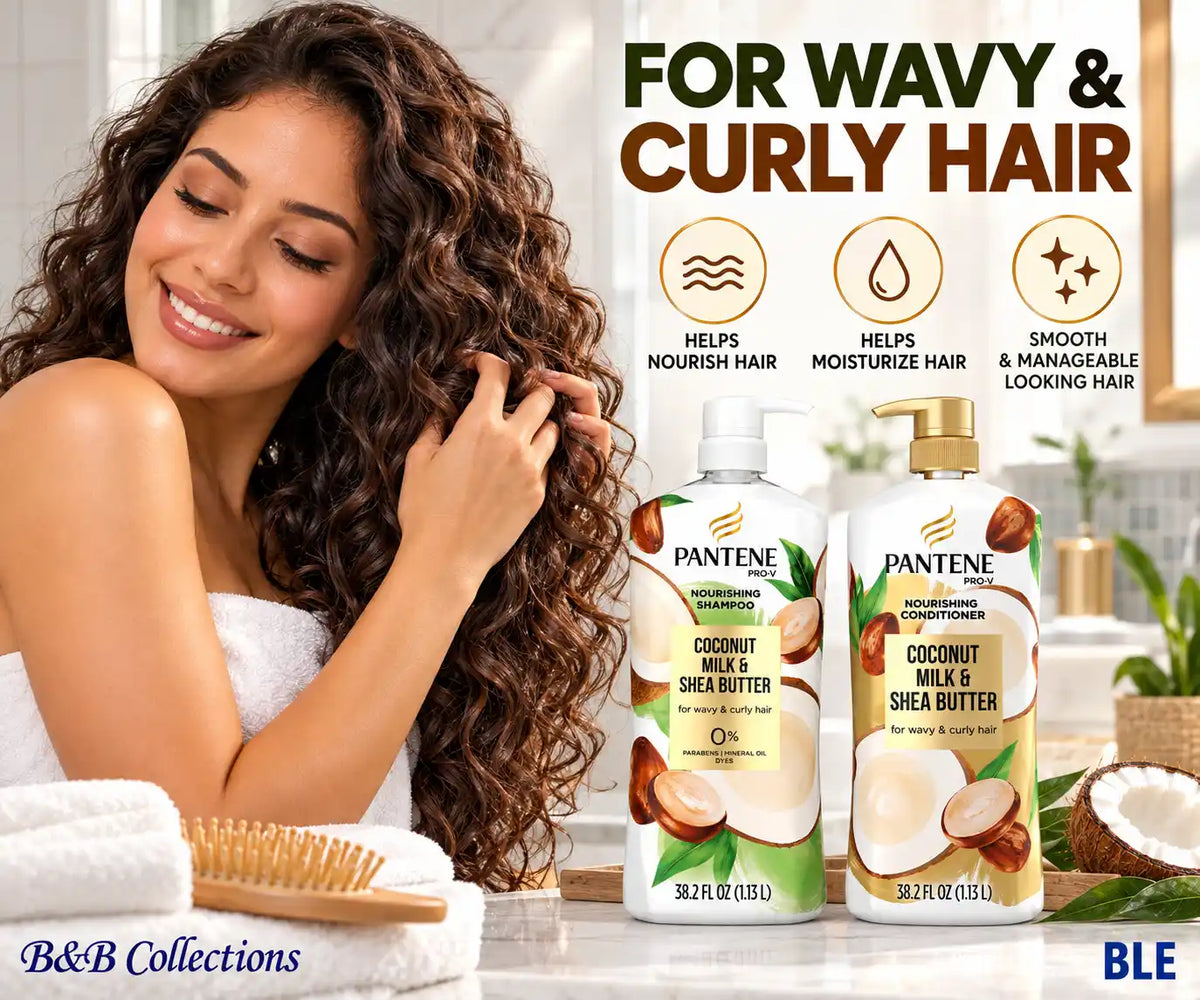 Pantene Pro-V Nourishing Coconut Milk & Shea Butter Shampoo & Conditioner Set, for Wavy & Curly Hair, 38.2 fl oz Each, 2 Pack