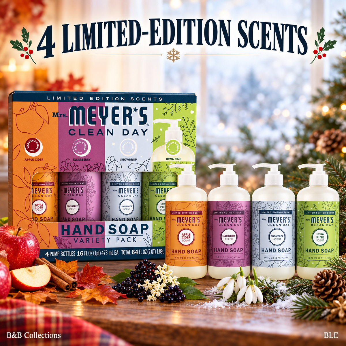 Mrs. Meyer’s Clean Day Hand Soap Variety Pack, Limited Edition Scents, 16 fl oz Each, 4 Count