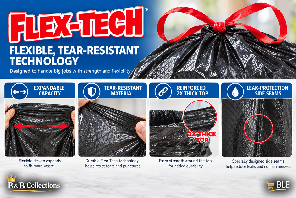 Kirkland Signature Flex-Tech Extra Large Drawstring Trash Bags, 33 Gallon, 90 Count