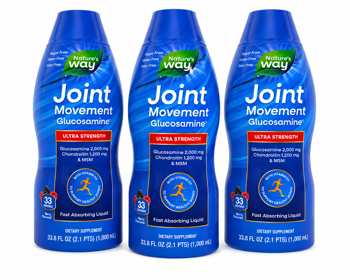 Nature's Way Joint Movement Glucosamine Ultra Strength Liquid with Chondroitin, MSM, Hyaluronic Acid & Vitamin D3, Berry Flavor, 33.8 fl oz