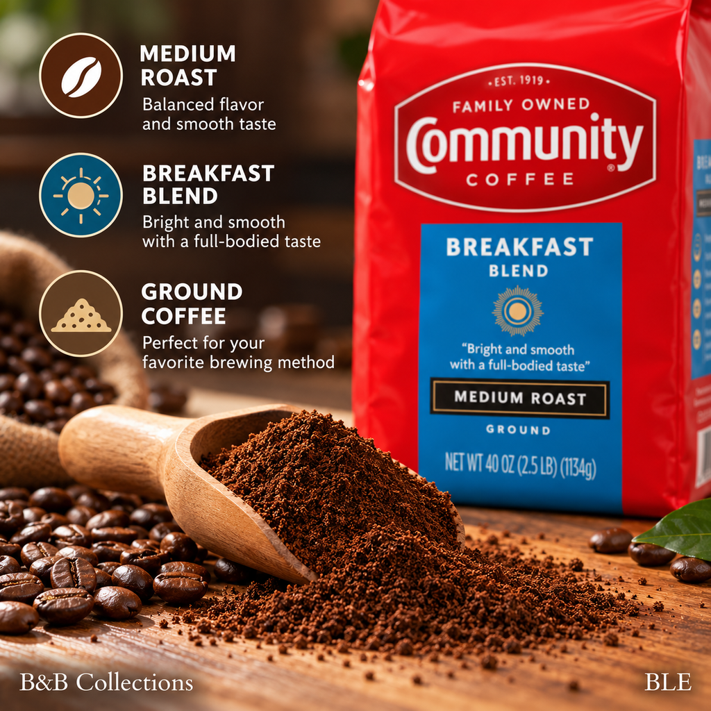 Community Coffee Breakfast Blend Medium Roast Ground Coffee, 40 oz (2.5 lb), Bright & Smooth, Full-Bodied Flavor