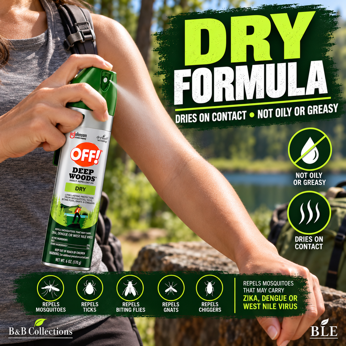 OFF! Deep Woods Dry Insect Repellent VIII, 3-Pack Value, 2 × 6 oz + 1 × 4 oz, Up to 8 Hours Mosquito Protection
