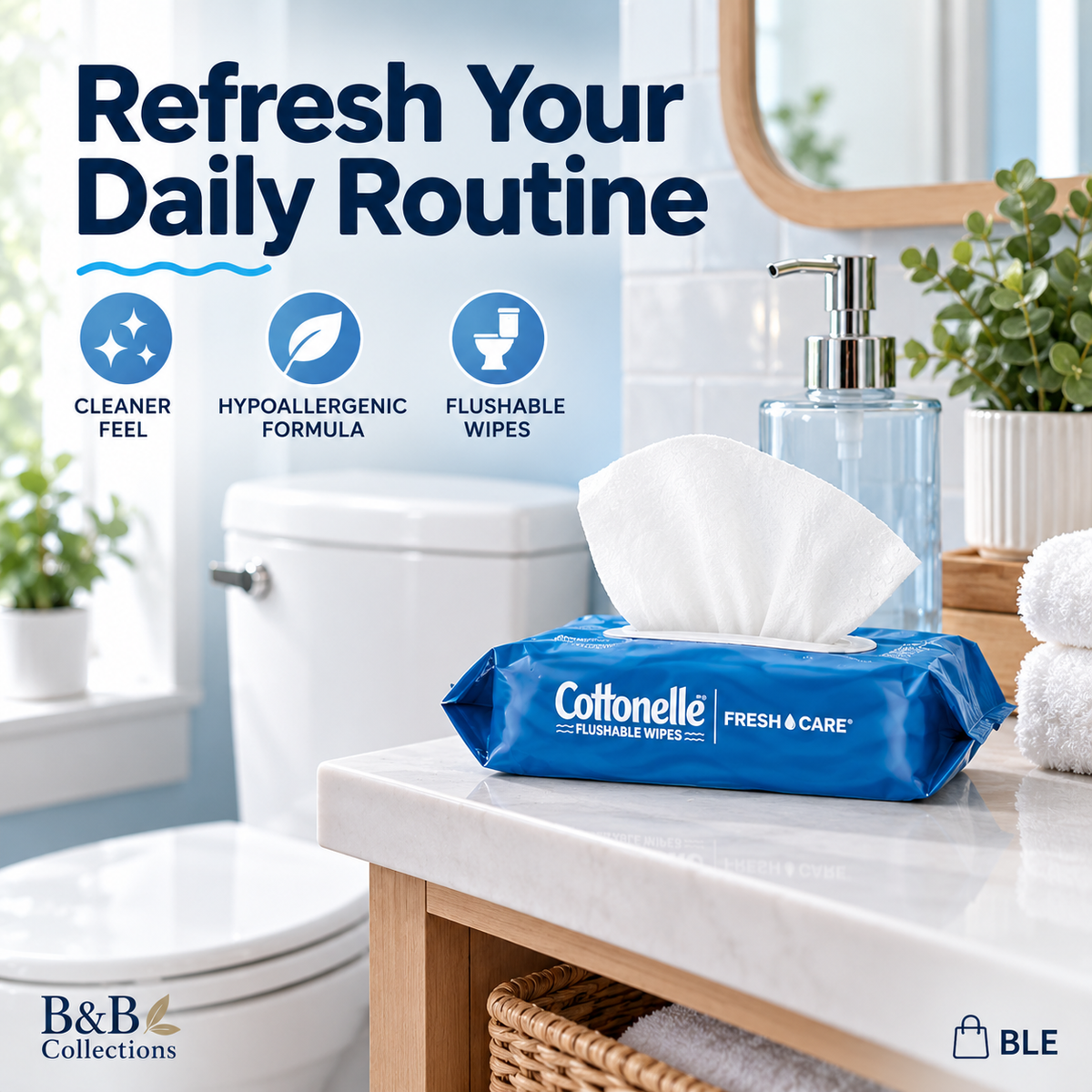 Cottonelle Fresh Care Flushable Wipes, 560 Total Wipes, 10 Packs of 56, Hypoallergenic Moist Cleansing Wipes