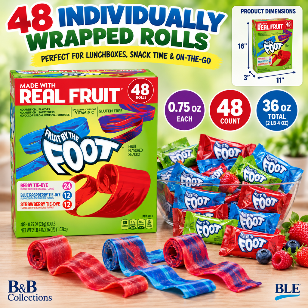 General Mills Fruit by the Foot Fruit Flavored Snacks, Variety Pack, 0.75 oz Rolls, 48 Count