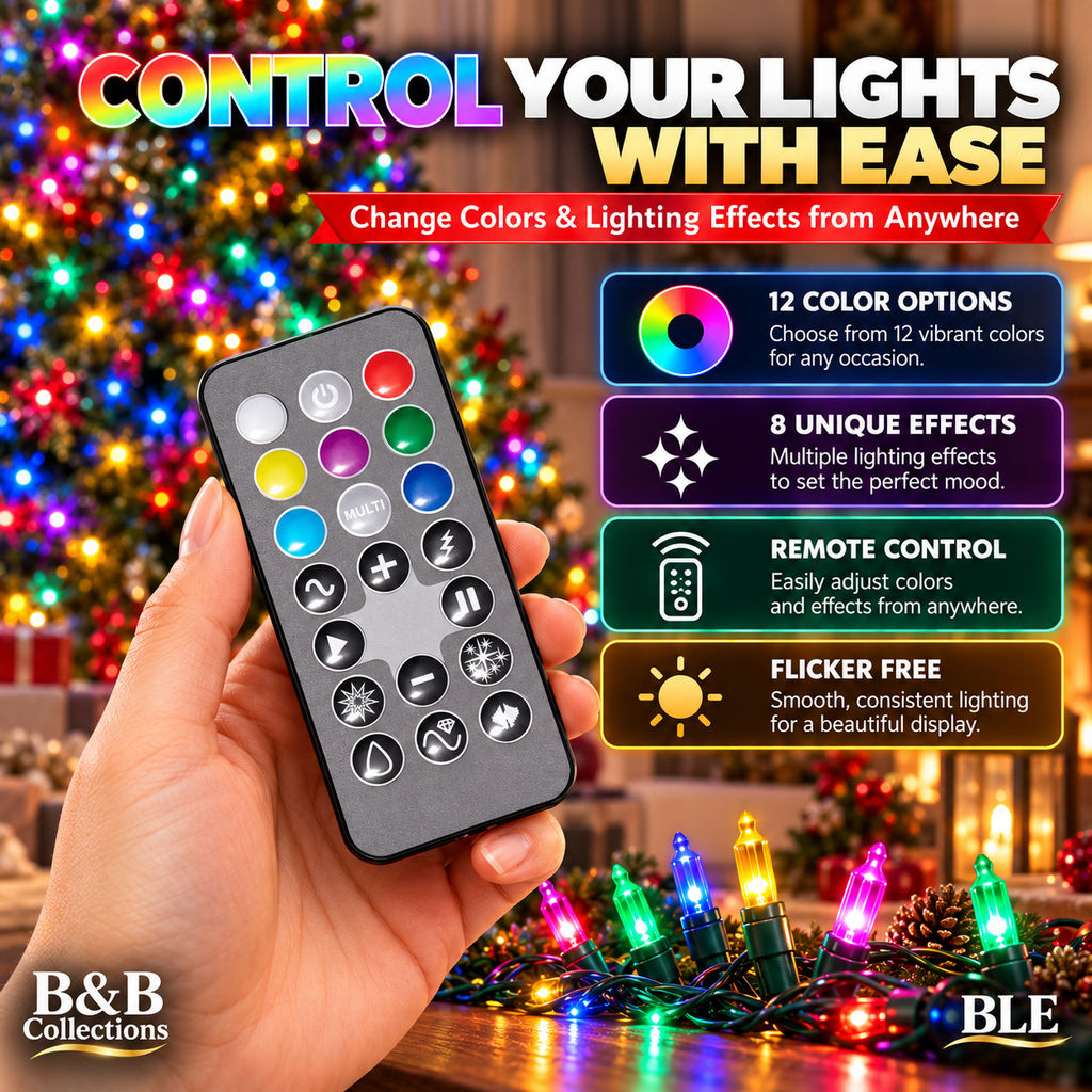 SYLVANIA Stay-Lit Platinum ColorAction 200 LED Mini String Lights, 12 Color Options, 8 Lighting Effects, Remote Control, Indoor/Outdoor, 66 ft
