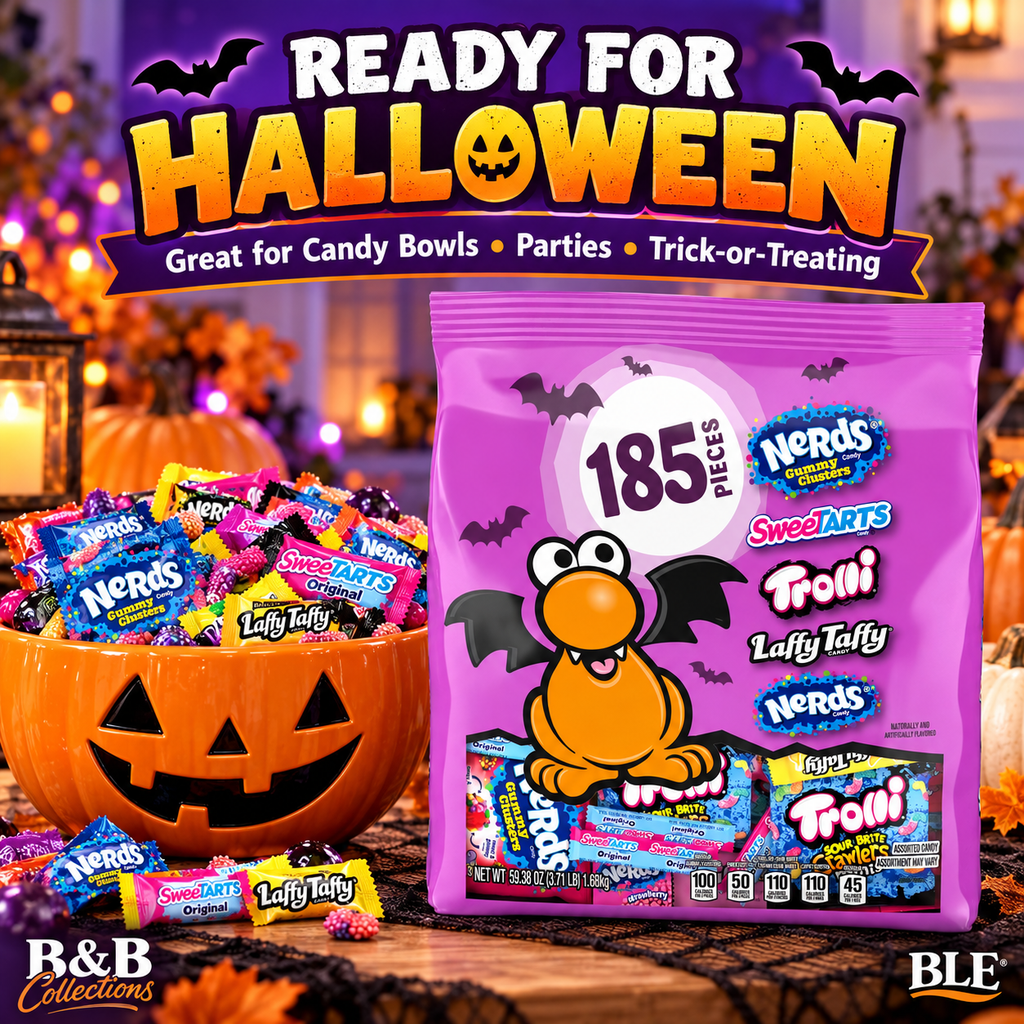 Halloween Assorted Candy Variety Pack, Nerds, SweeTarts, Trolli & Laffy Taffy, 185 Pieces, 59.38 oz (3.71 lb)