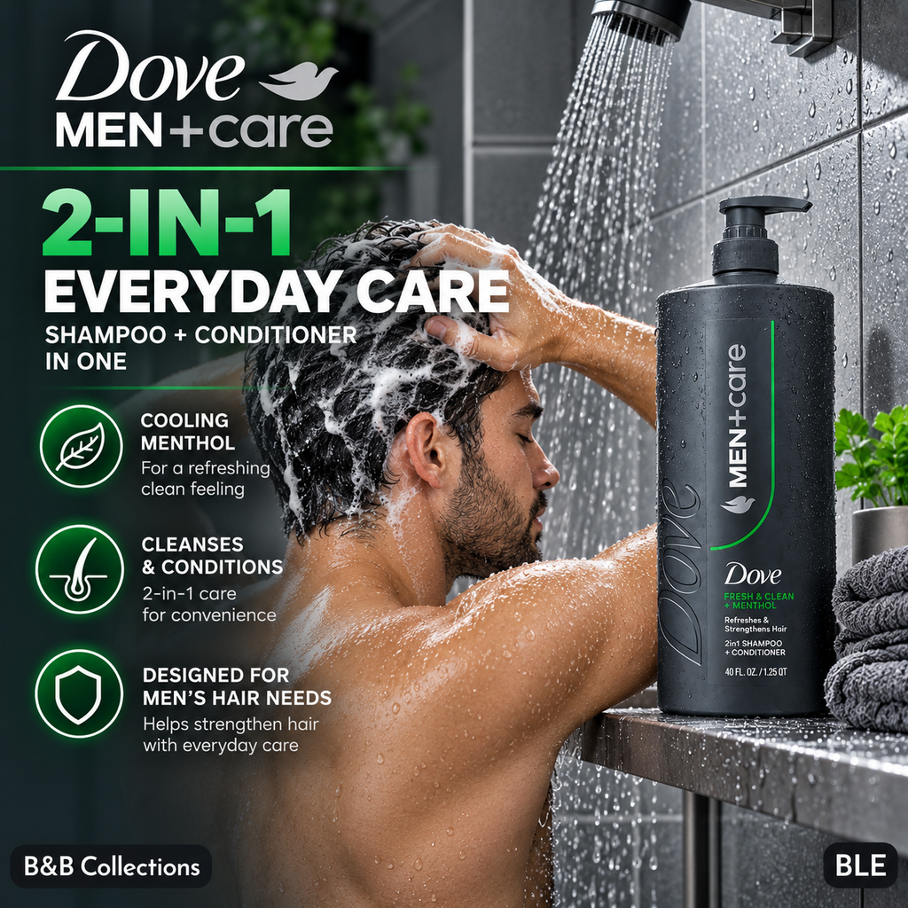 Dove Men+Care Fresh & Clean + Menthol 2-in-1 Shampoo + Conditioner, Refreshes & Strengthens Hair, 40 fl oz