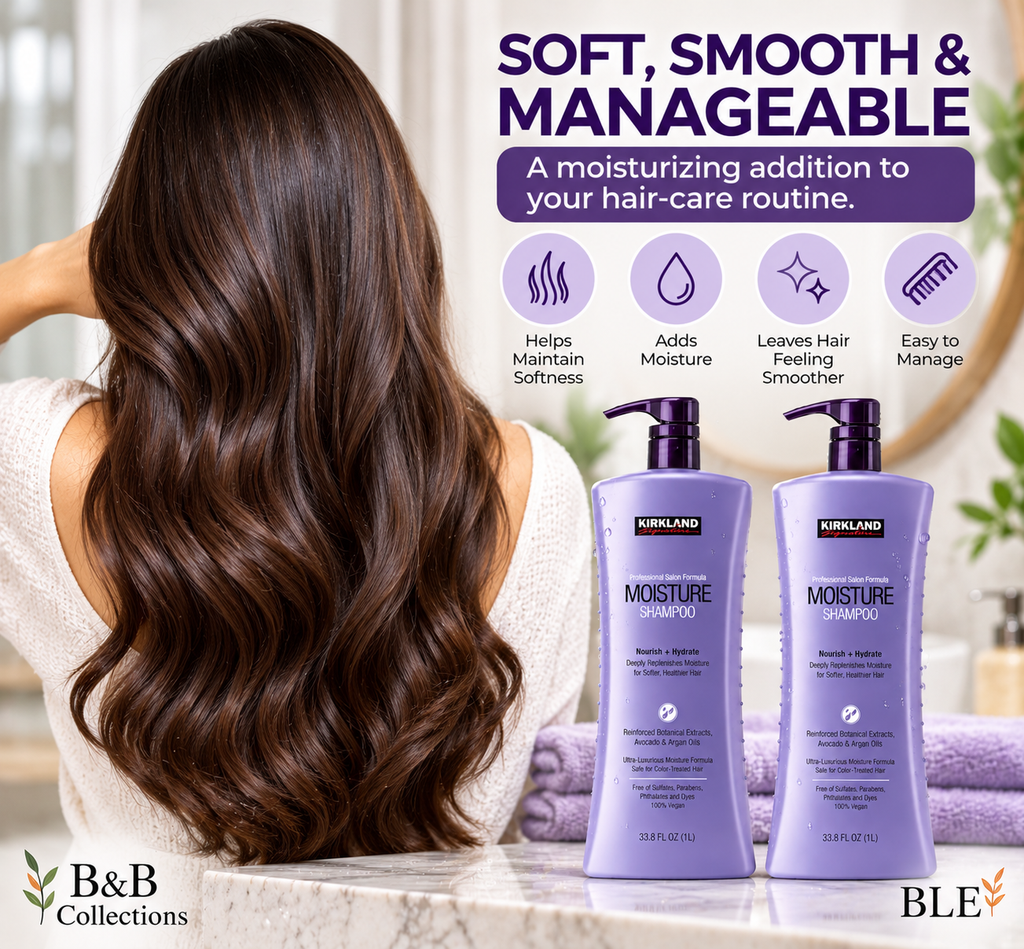 Kirkland Signature Moisture Shampoo, Nourish + Hydrate, Professional Salon Formula, Argan & Avocado Oil, Sulfate-Free, 33.8 fl oz Each, 2-Pack