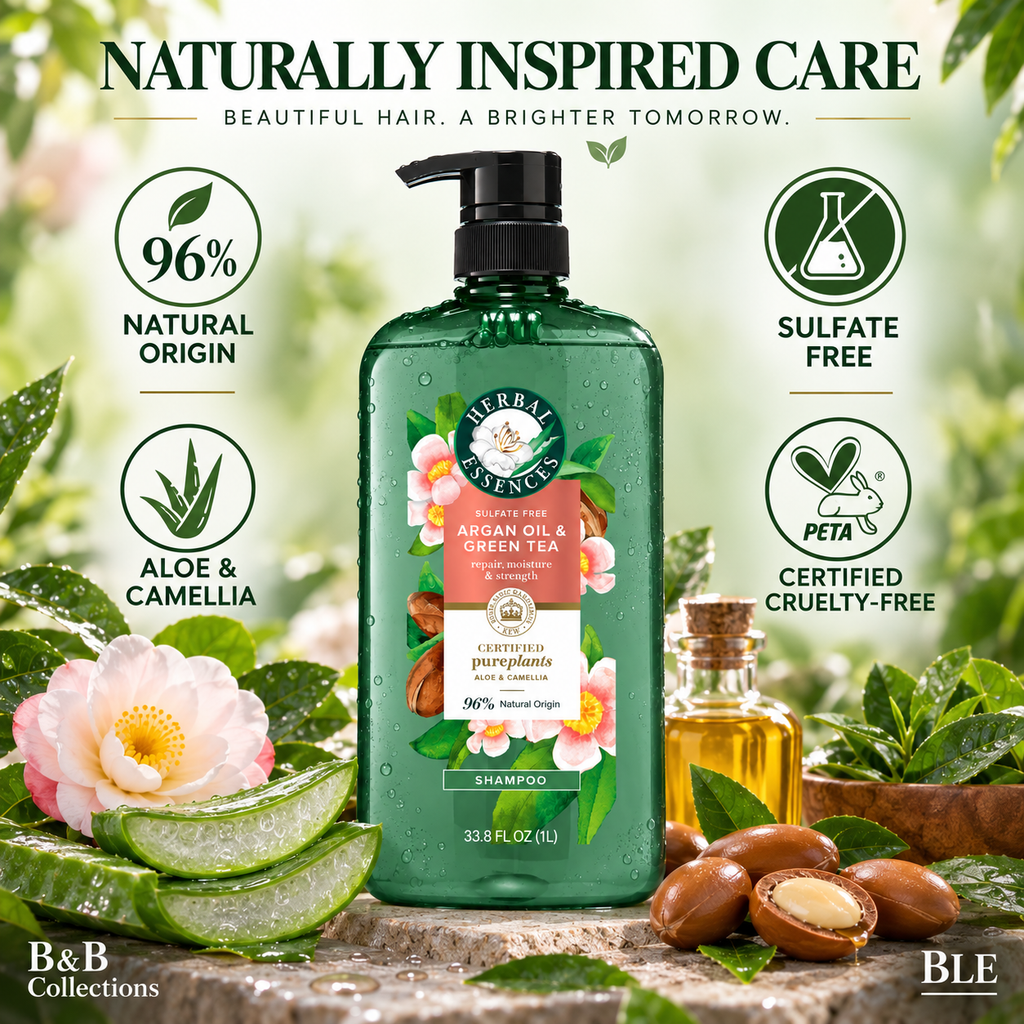 Herbal Essences Argan Oil & Green Tea Sulfate-Free Shampoo, Repair, Moisturize & Strengthen, 96% Natural Origin, 33.8 fl oz (1 L)