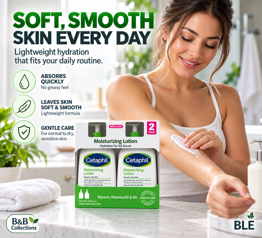 Cetaphil Moisturizing Lotion for Normal to Dry Sensitive Skin, 48-Hour Hydration, Glycerin, Vitamins B3 & B5, 20 fl oz Each, 2-Pack