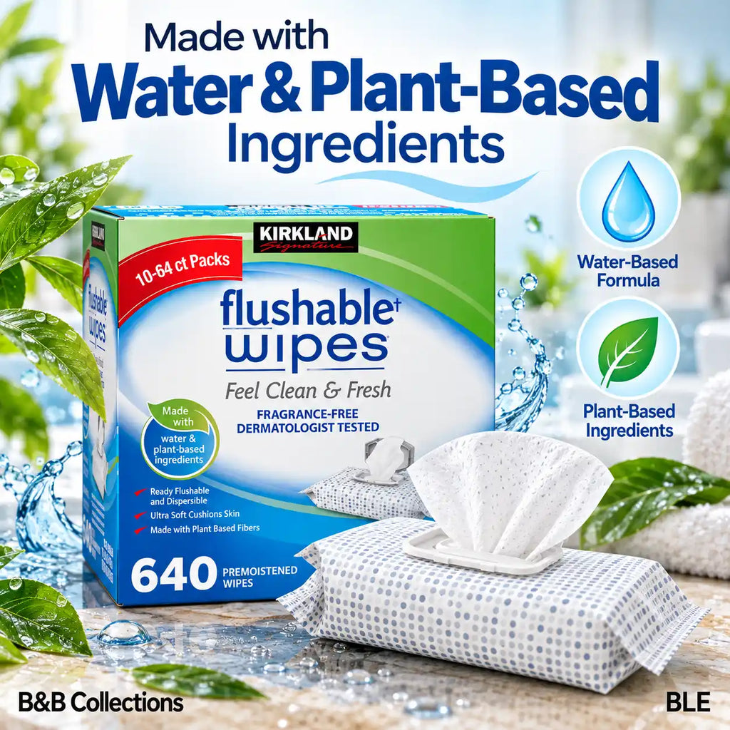 Kirkland Signature Flushable Wipes, Fragrance-Free, Dermatologist Tested, Ultra Soft, 10 Packs, 64 Wipes Each, 640 Count