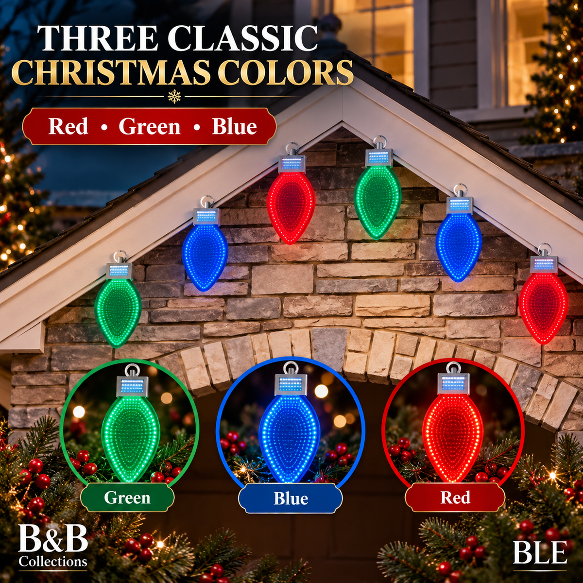 Infinity Mirror Pathway Lights, 6-Piece Set, 468 Steady-On LEDs, 15 FT, Red Green Blue Christmas Decorations, Hanging or Ground Stake, Indoor/Outdoor