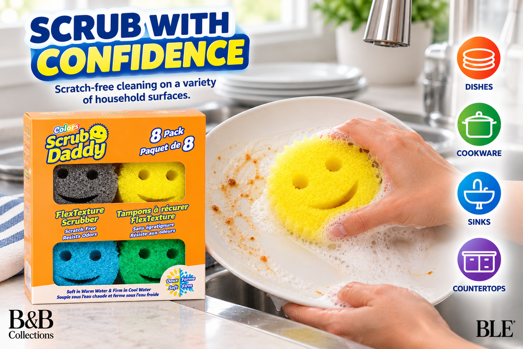 Scrub Daddy Colors Variety Pack, 8 Count, FlexTexture Scratch-Free Scrub Sponges, Odor-Resistant, Firm in Cold Water & Soft in Warm Water, Multicolor