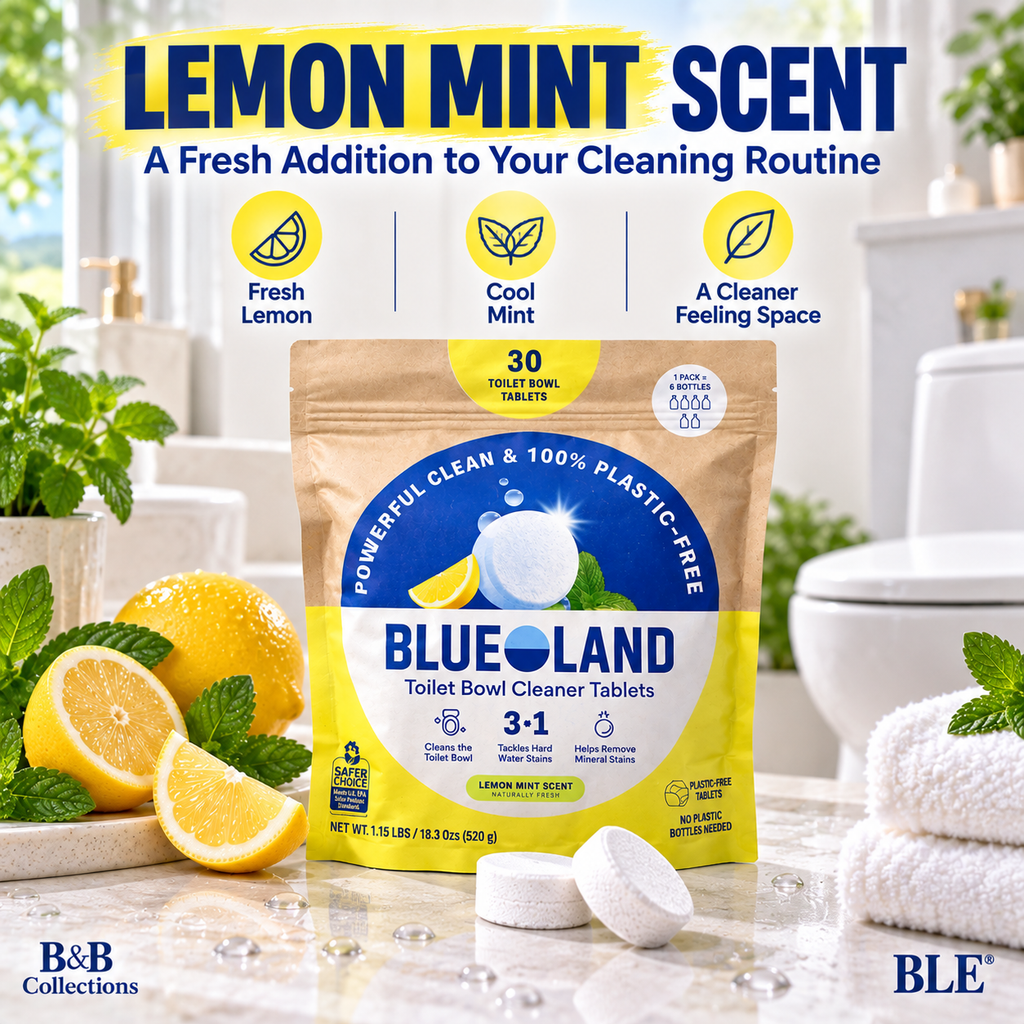 Blueland Toilet Bowl Cleaner Tablets, Lemon Mint Scent, 30 Count, 3-in-1 Plastic-Free Toilet Cleaning Tablets for Hard Water & Mineral Stains
